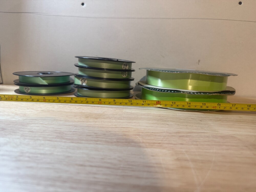 9 Green Floral Ribbon Spools Lot Berwick Celery Citrus 1/2" 1-1/4" Vintage